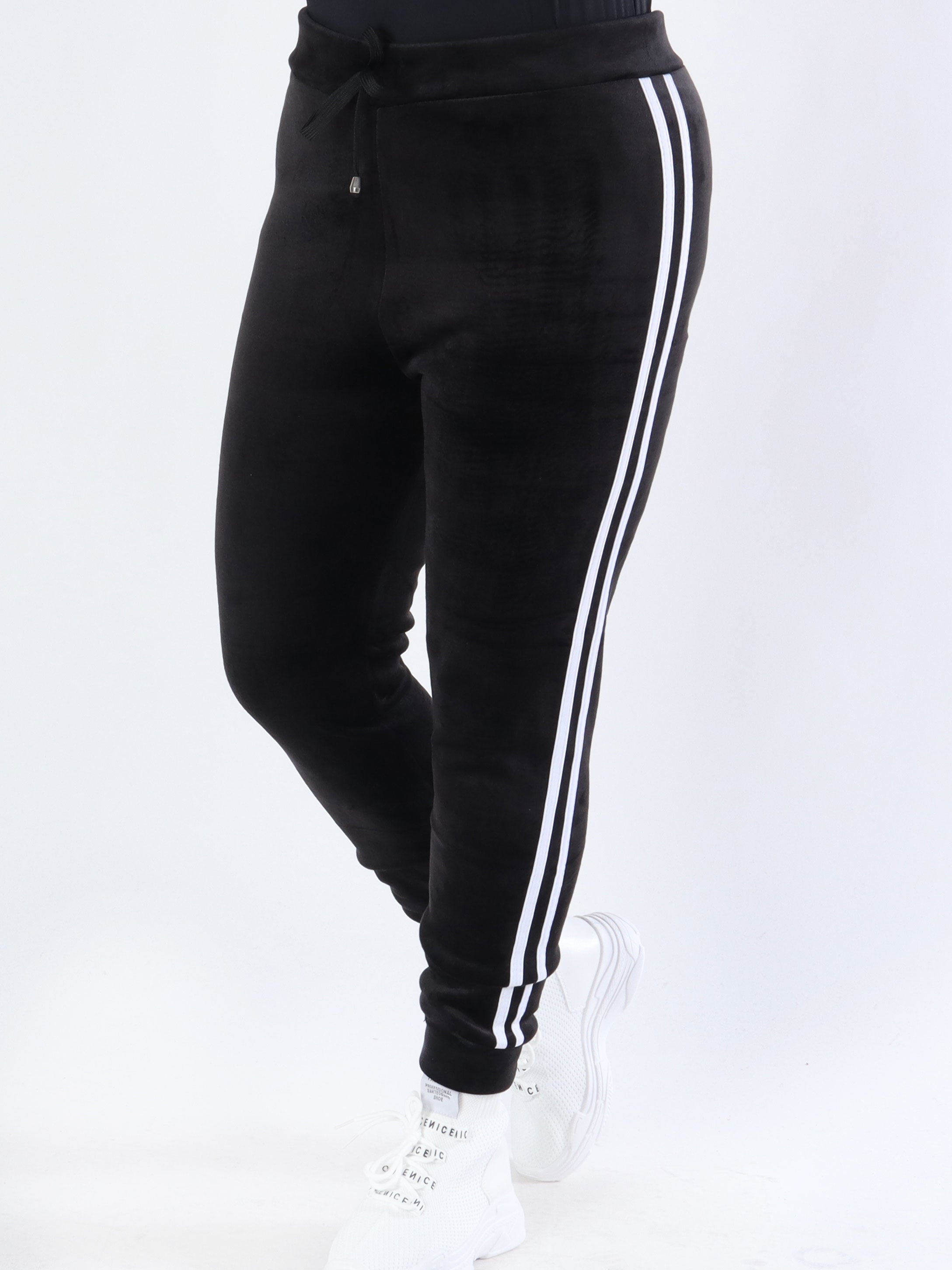 Achilla - Velour joggingbukser med hvide striber